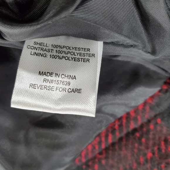 Love Chemiztry Coat Buffalo Plaid Red Black Moto Flannel Fleece Jacket Lined S L - Picture 9 of 12